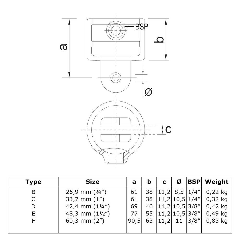 Doos Huls t.b.v. scharnierstuk-C / 33,7 mm (50 stuks)